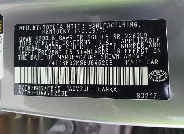 4T1BE32K56U646268 2006 2006 Toyota Camry- LE 9