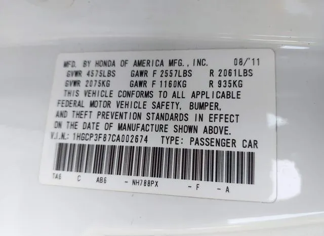 1HGCP3F87CA002674 2012 2012 Honda Accord- 3-5 Ex-L 9