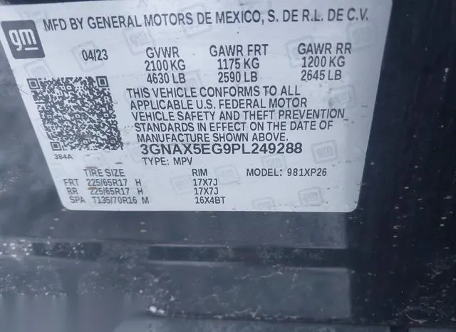 3GNAX5EG9PL249288 2023 2023 Chevrolet Equinox- Awd 1Fl 9