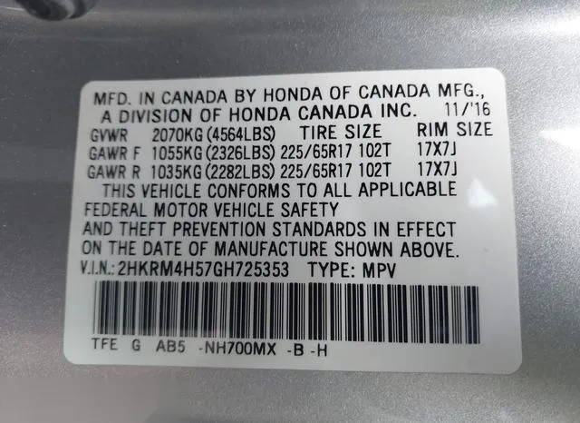 2HKRM4H57GH725353 2016 2016 Honda CR-V- EX 9