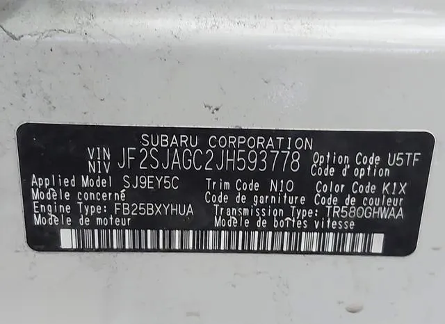 JF2SJAGC2JH593778 2018 2018 Subaru Forester- 2-5I Premium 9