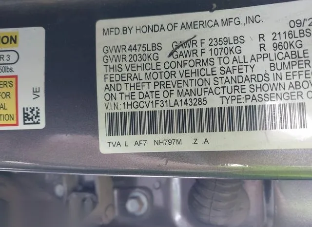 1HGCV1F31LA143285 2020 2020 Honda Accord- Sport 9