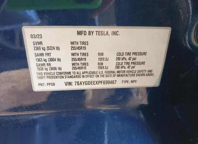 7SAYGDEEXPF699467 2023 2023 Tesla Model Y- Awd/Long Range D 9