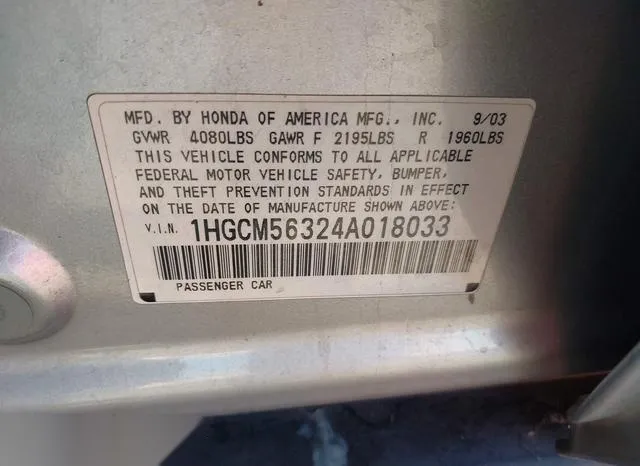 1HGCM56324A018033 2004 2004 Honda Accord- 2-4 LX 9