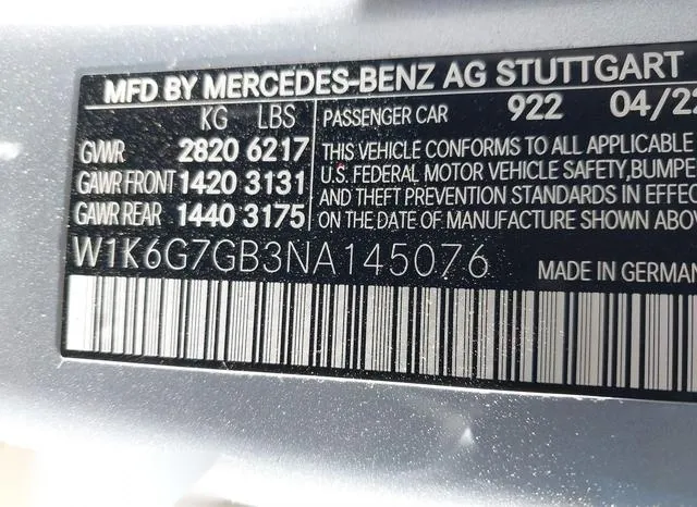 W1K6G7GB3NA145076 2022 2022 Mercedes-Benz S 580- 4Matic 9