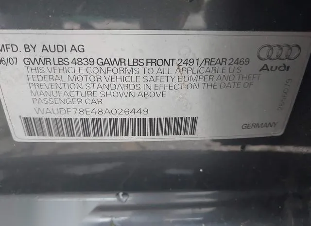 WAUDF78E48A026449 2008 2008 Audi A4- 2-0T 9