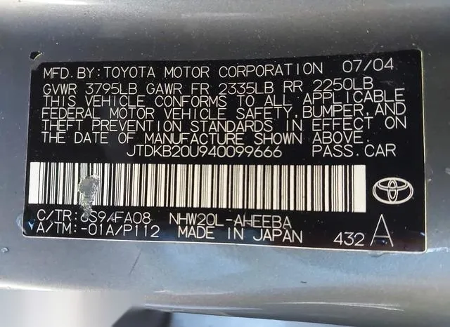 JTDKB20U940099666 2004 2004 Toyota Prius 9