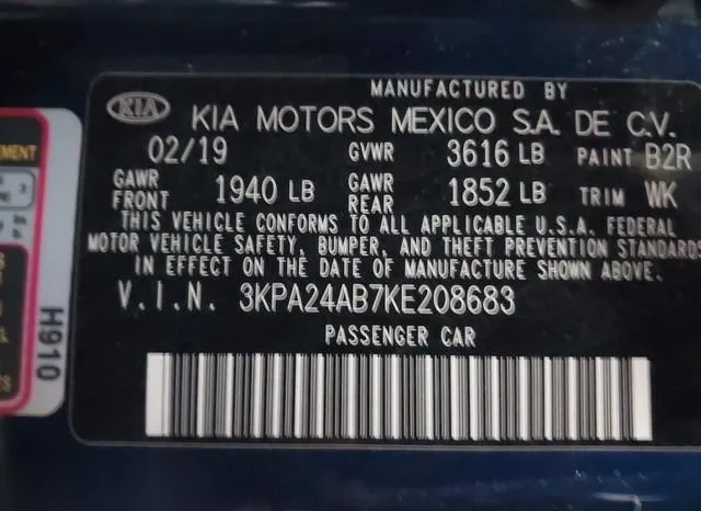 3KPA24AB7KE208683 2019 2019 KIA Rio- S 9