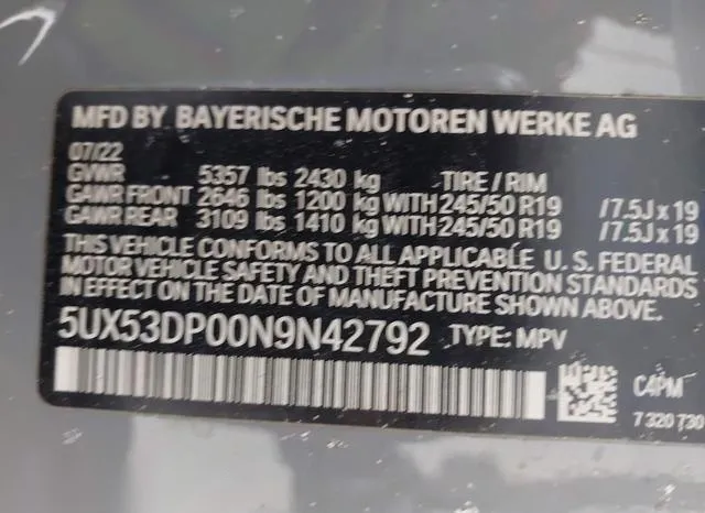 5UX53DP00N9N42792 2022 2022 BMW X3- Xdrive30I 9