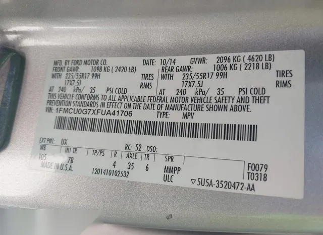 1FMCU0G7XFUA41706 2015 2015 Ford Escape- SE 9