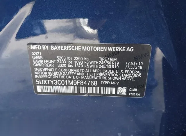 5UXTY3C01M9F84768 2021 2021 BMW X3- Sdrive30I 9