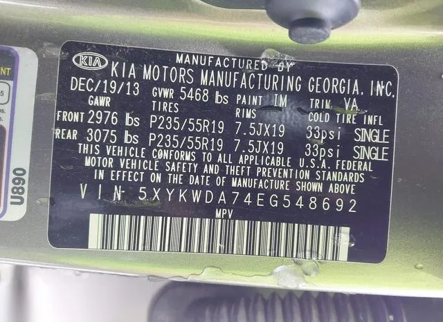 5XYKWDA74EG548692 2014 2014 KIA Sorento- Sx V6 9