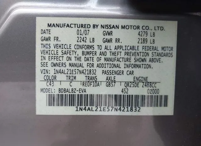 1N4AL21E57N421832 2007 2007 Nissan Altima- 2-5 S 9