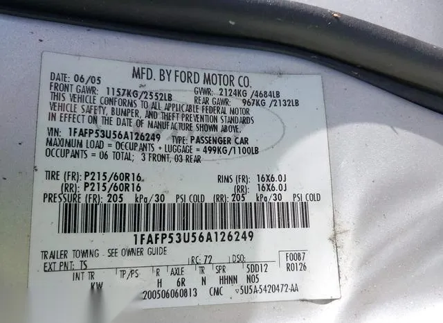 1FAFP53U56A126249 2006 2006 Ford Taurus- SE 9