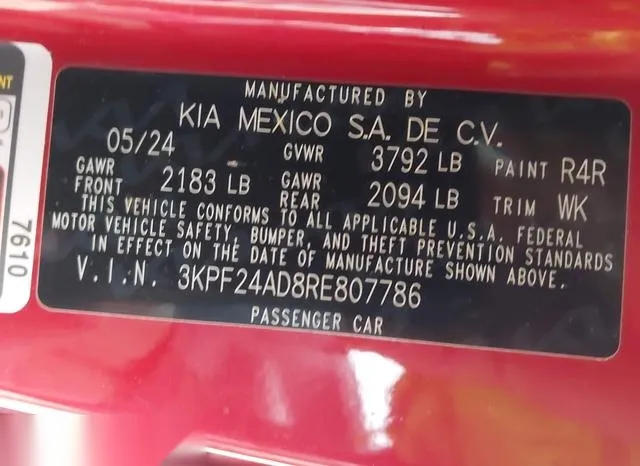 3KPF24AD8RE807786 2024 2024 KIA Forte- Lxs 9