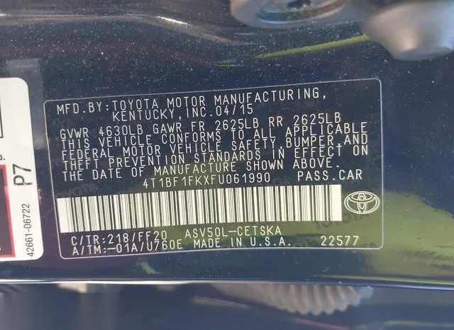 4T1BF1FKXFU061990 2015 2015 Toyota Camry- SE 9