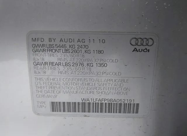 WA1LFAFP9BA052191 2011 2011 Audi Q5- 2-0T Premium 9