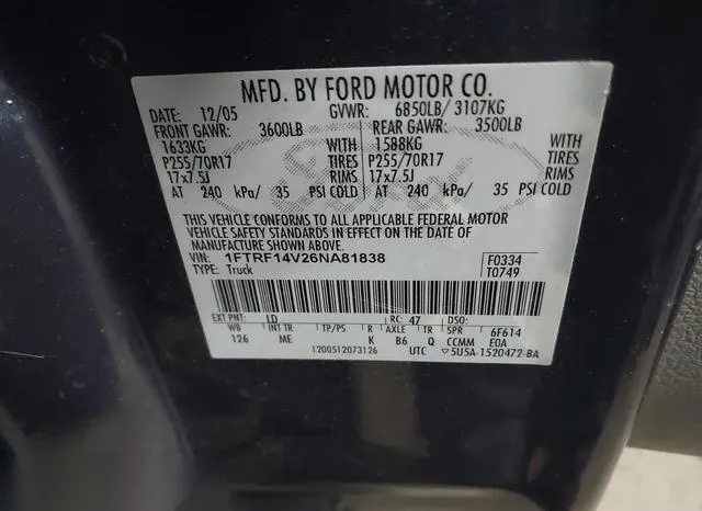 1FTRF14V26NA81838 2006 2006 Ford F-150- Fx4/Xl/Xlt 9