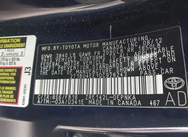 2T1BU4EE1DC928243 2013 2013 Toyota Corolla- LE 9