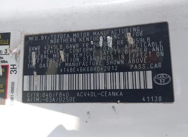 4T4BE46K68R042012 2008 2008 Toyota Camry- LE 9