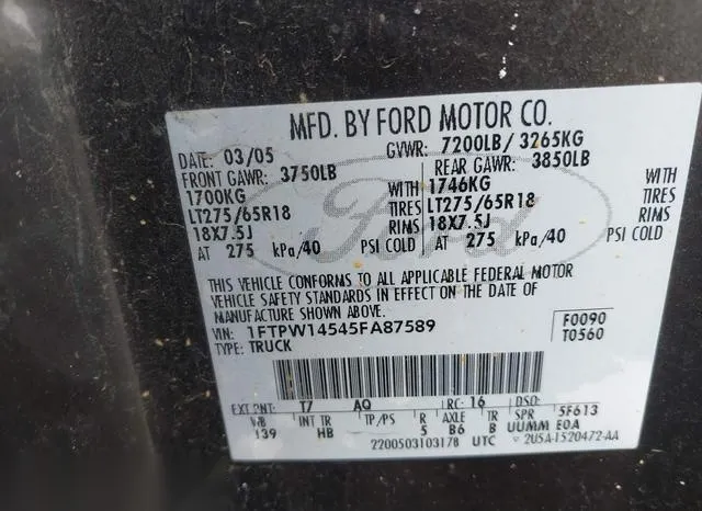 1FTPW14545FA87589 2005 2005 Ford F-150- Fx4/Lariat/Xlt 9