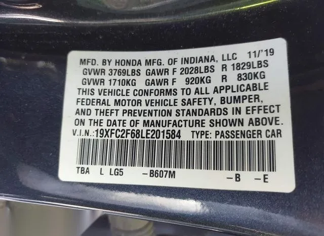 19XFC2F68LE201584 2020 2020 Honda Civic- LX 9