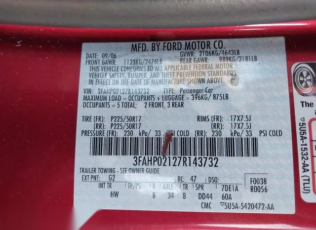 3FAHP02127R143732 2007 2007 Ford Fusion- Sel 9