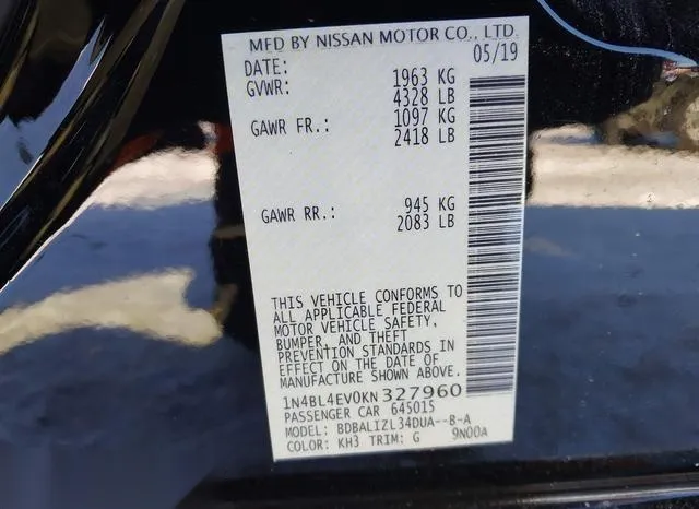 1N4BL4EV0KN327960 2019 2019 Nissan Altima- 2-5 SL 9