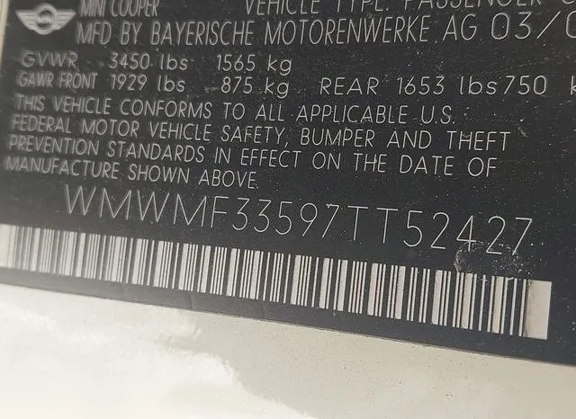 WMWMF33597TT52427 2007 2007 Mini Cooper 9