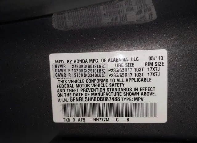 5FNRL5H60DB087488 2013 2013 Honda Odyssey- Ex-L 9