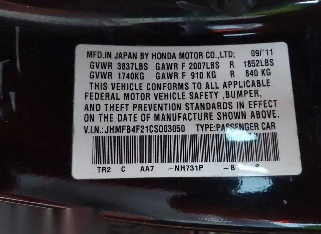 JHMFB4F21CS003050 2012 2012 Honda Civic- Hybrid Base -cvt- 9