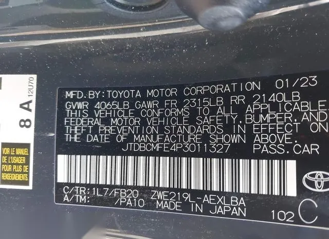 JTDBCMFE4P3011327 2023 2023 Toyota Corolla- Hybrid Le 9