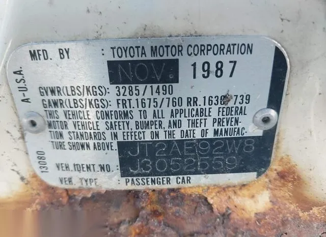 JT2AE92W8J3052559 1988 1988 Toyota Corolla- Dlx 9