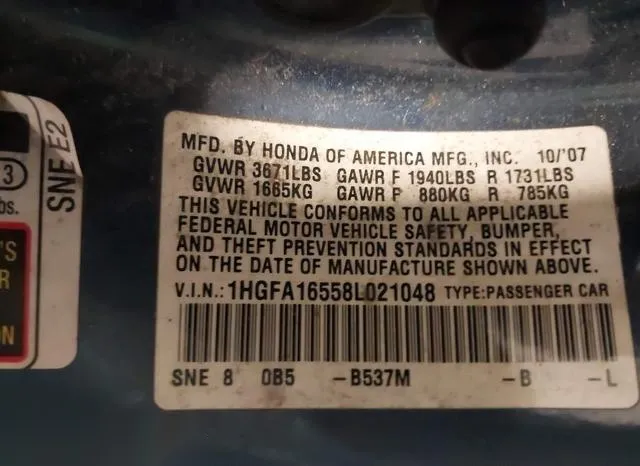 1HGFA16558L021048 2008 2008 Honda Civic- LX 9