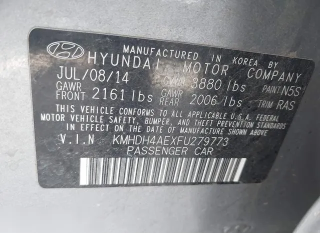 KMHDH4AEXFU279773 2015 2015 Hyundai Elantra- SE 9