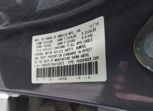 1HGCR2F33HA103873 2017 2017 Honda Accord- LX 9