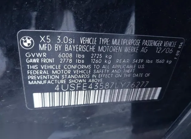 4USFE43587LY76277 2007 2007 BMW X5- 3-0I 9