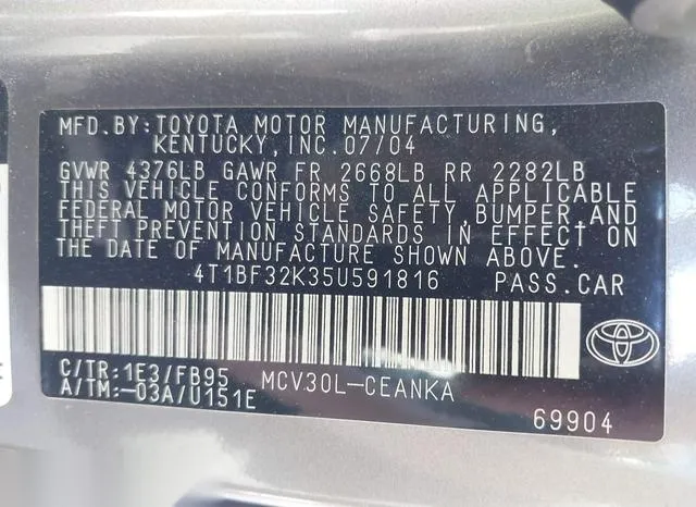 4T1BF32K35U591816 2005 2005 Toyota Camry- Le V6 9