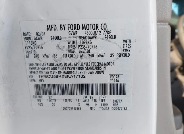 1FMCU59HX8KA17102 2008 2008 Ford Escape Hybrid 9