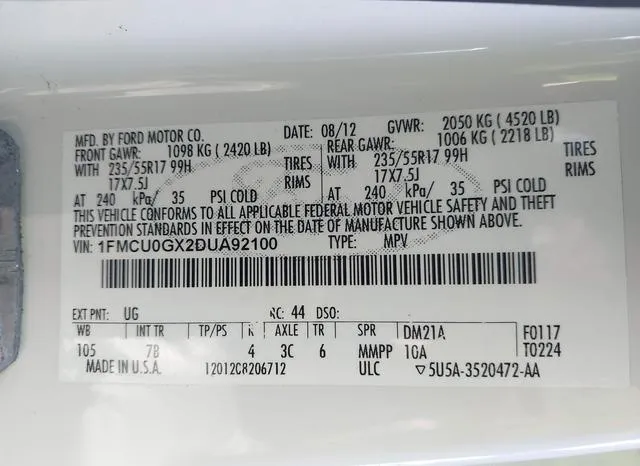 1FMCU0GX2DUA92100 2013 2013 Ford Escape- SE 9