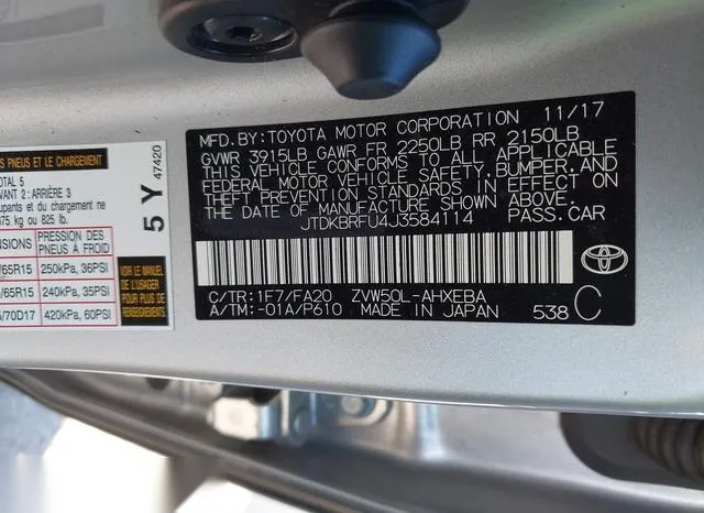 JTDKBRFU4J3584114 2018 2018 Toyota Prius- Two 9