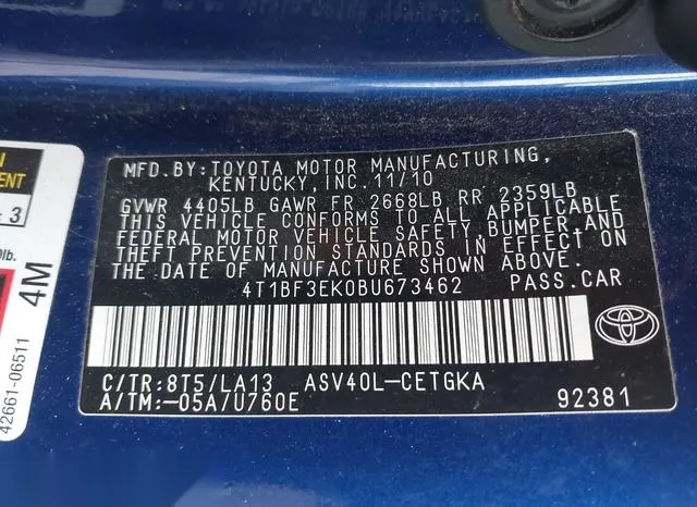 4T1BF3EK0BU673462 2011 2011 Toyota Camry- Xle 9