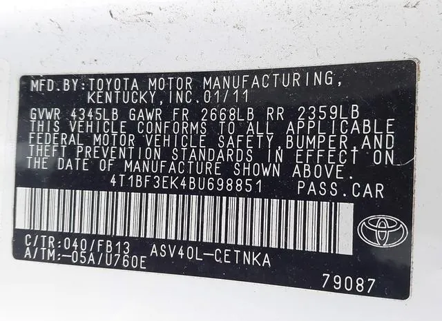 4T1BF3EK4BU698851 2011 2011 Toyota Camry 9