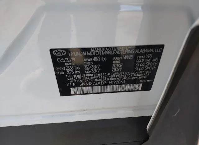 5NMS23AD2LH192063 2020 2020 Hyundai Santa Fe- SE 9