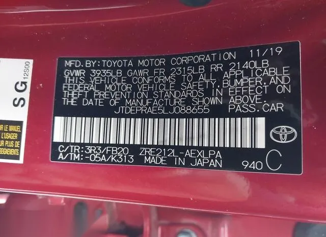 JTDEPRAE5LJ088655 2020 2020 Toyota Corolla- LE 9