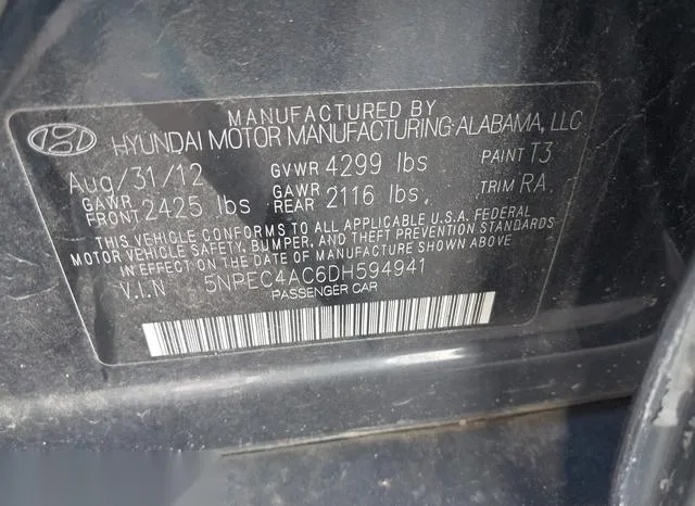 5NPEC4AC6DH594941 2013 2013 Hyundai Sonata- SE 9