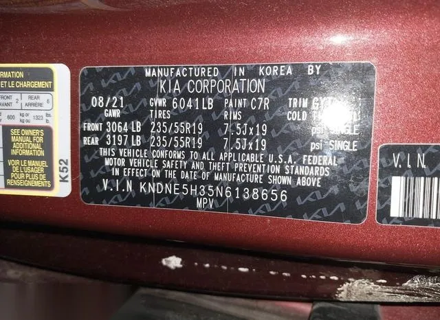 KNDNE5H35N6138656 2022 2022 KIA Carnival Mpv- SX 9