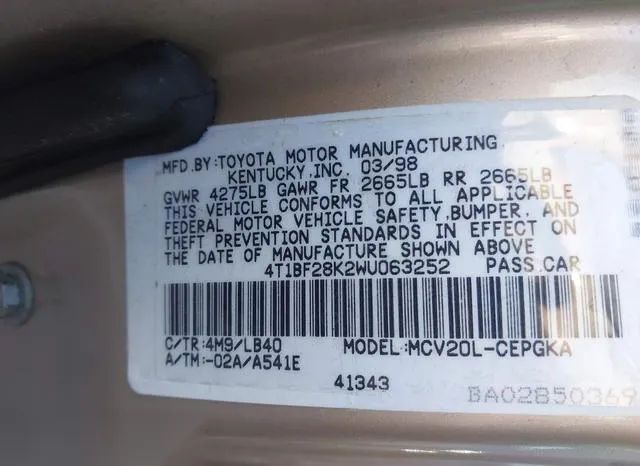 4T1BF28K2WU063252 1998 1998 Toyota Camry- Xle V6 9