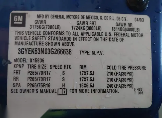 3GYEK63N03G266638 2003 2003 Cadillac Escalade- Ext Standard 9