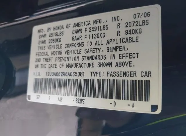 19UUA662X6A065081 2006 2006 Acura TL 9